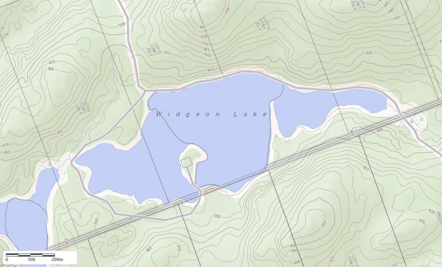 Topographical Map of Widgeon Lake in Municipality of Joly and the District of Parry Sound